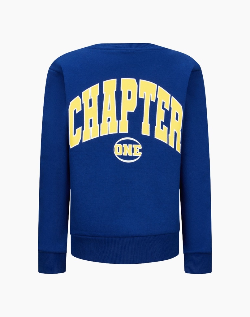 RETOUR I Blauwe Sweater 'KELTO' Gele Tekst