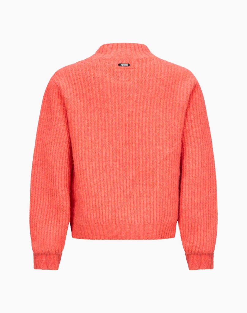 Koraalrode Gebreide Trui met Kabelpatroon 