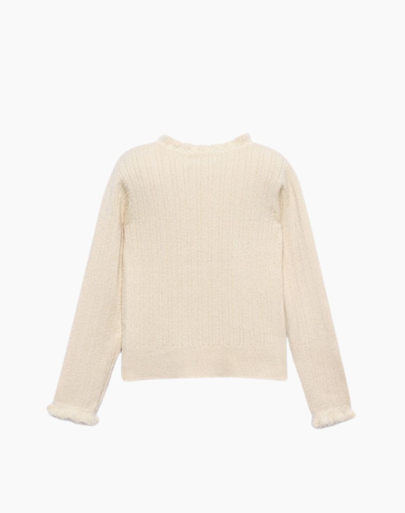 Crèmekleurige Gebreide Trui met Geribde Structuur