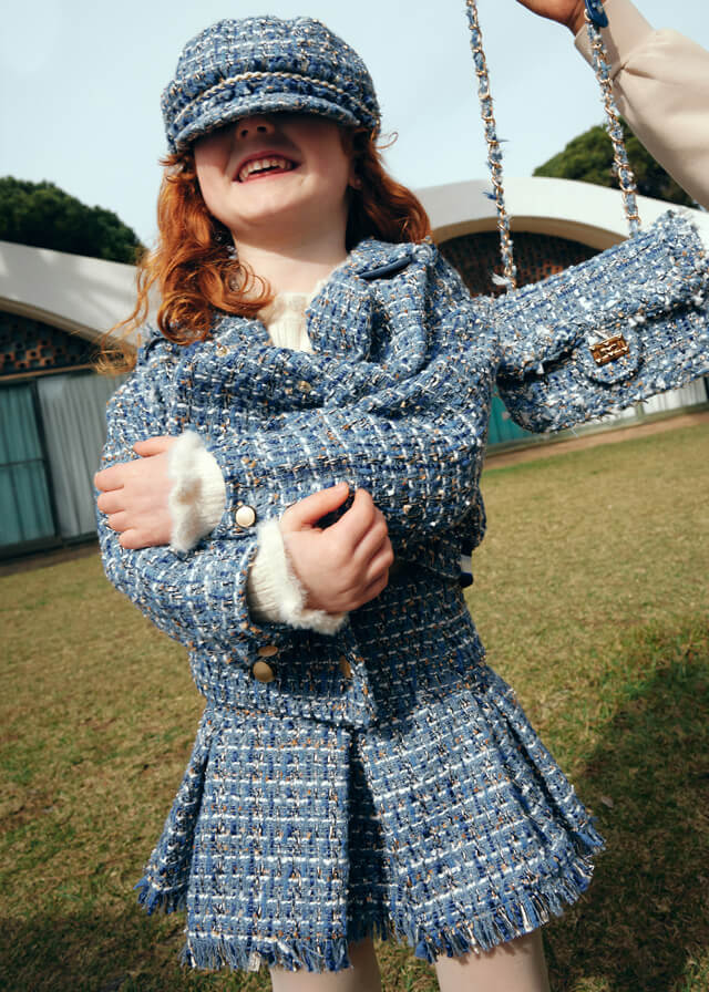 Blauw Tweed Rokje Met Plissé