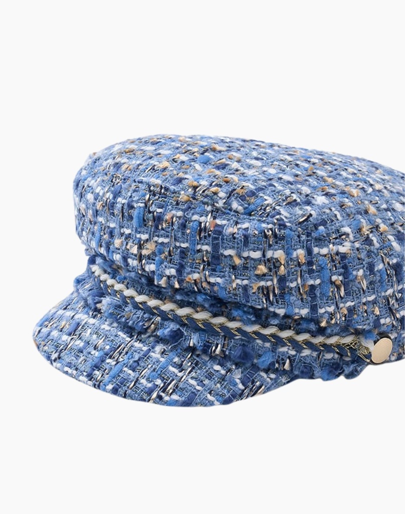 Blauw Tweed Petje Met Gouden Detail