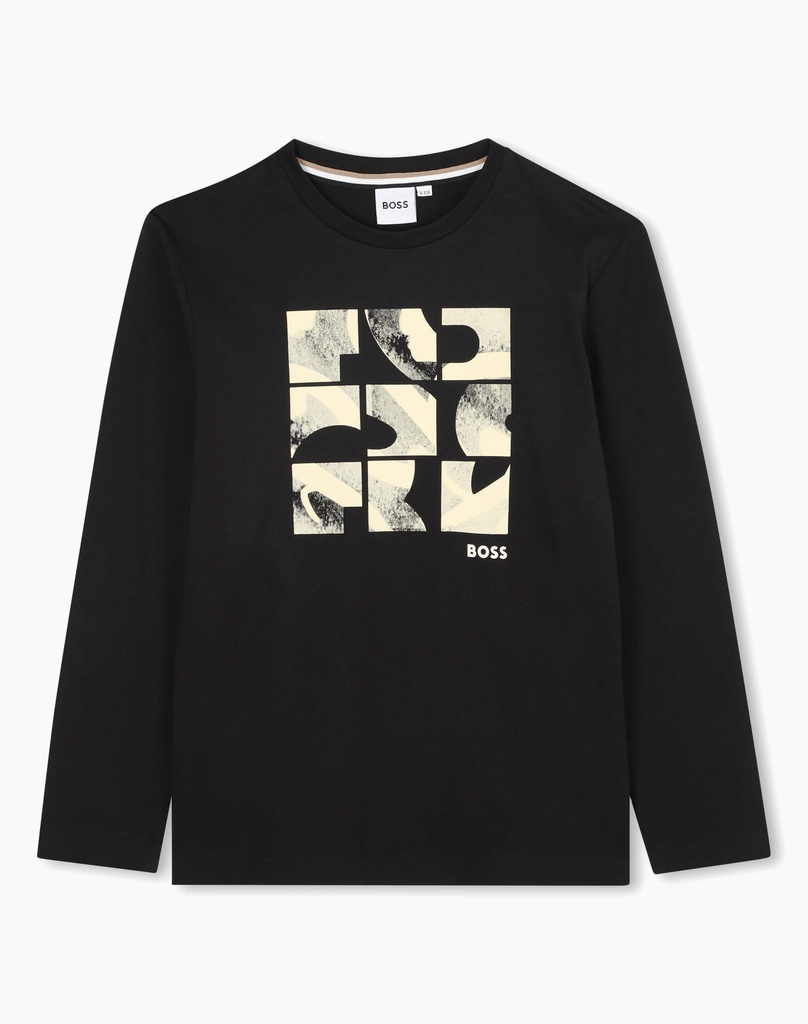 T-Shirt Noir à Manches Longues Imprimé