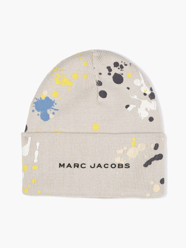 Beige Knitted Beanie With Paint Splashes