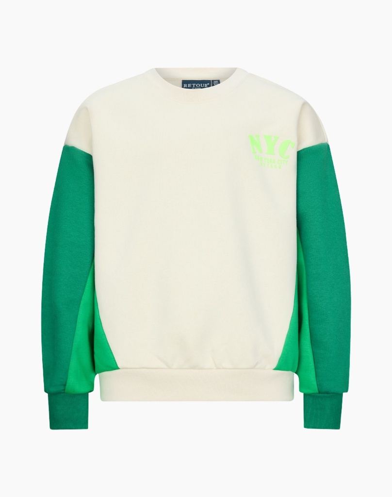 Cream Sweatshirt with Green Sleeves and NYC Print