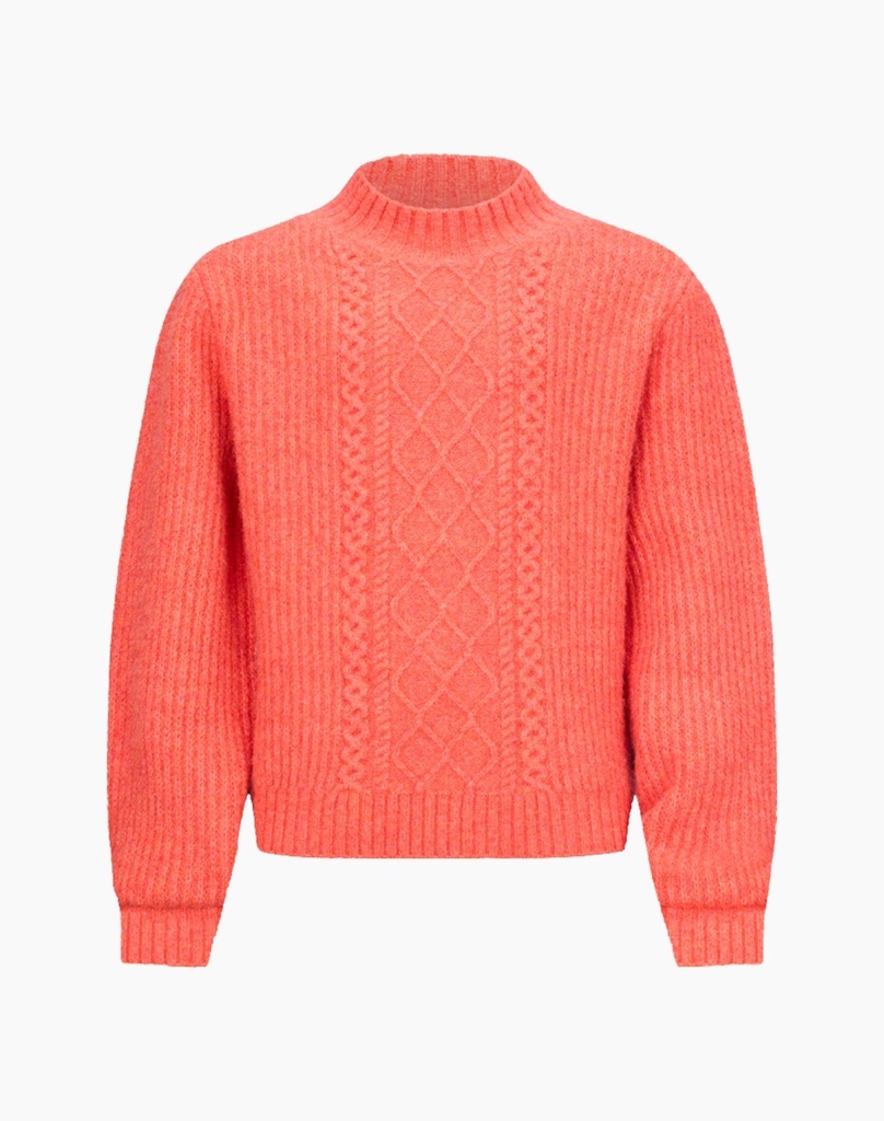 Coral Knitted Sweater with Cable Pattern