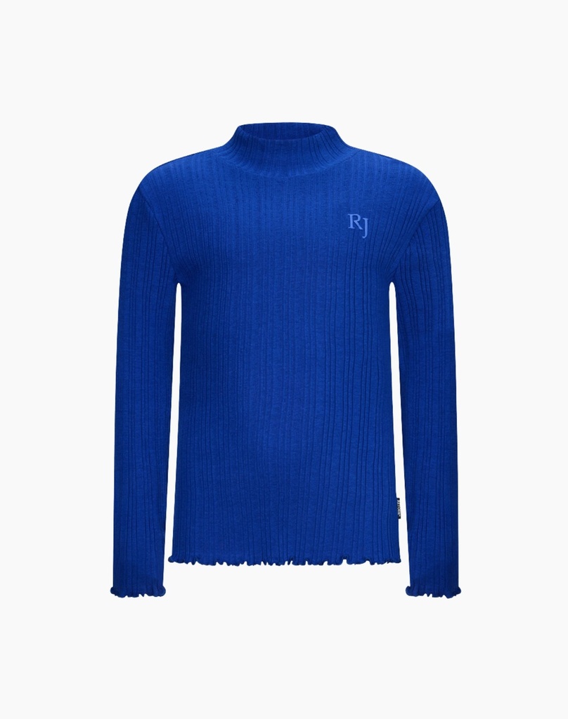 Pull côtelé bleu cobalt à col montant 