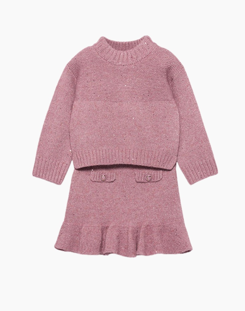 Gebreide Roze Set met Ruchesrok  