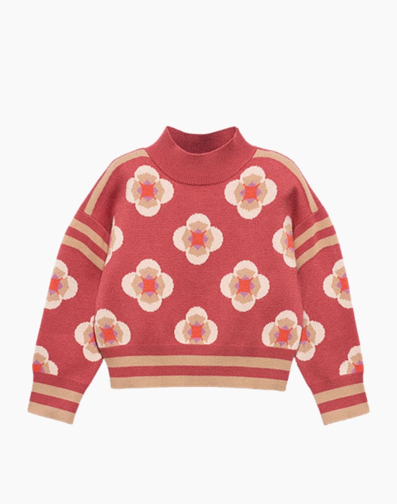Knit Sweater with Floral Pattern