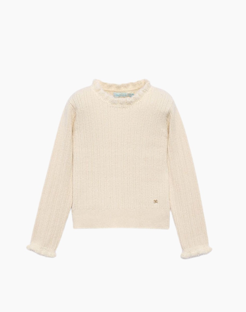 Cream Ribbed Knit Sweater