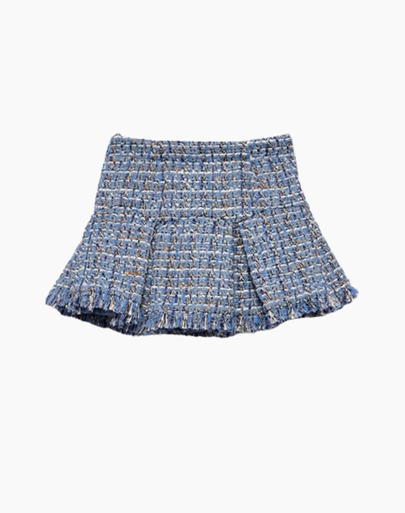 Blauw Tweed Rokje Met Plissé